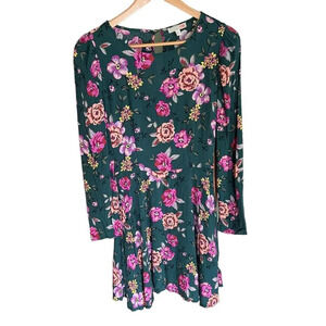 NWT Gianni Bini Fit & Flare A-Line Dress Skater Long Sleeve Keyhole Green Size S